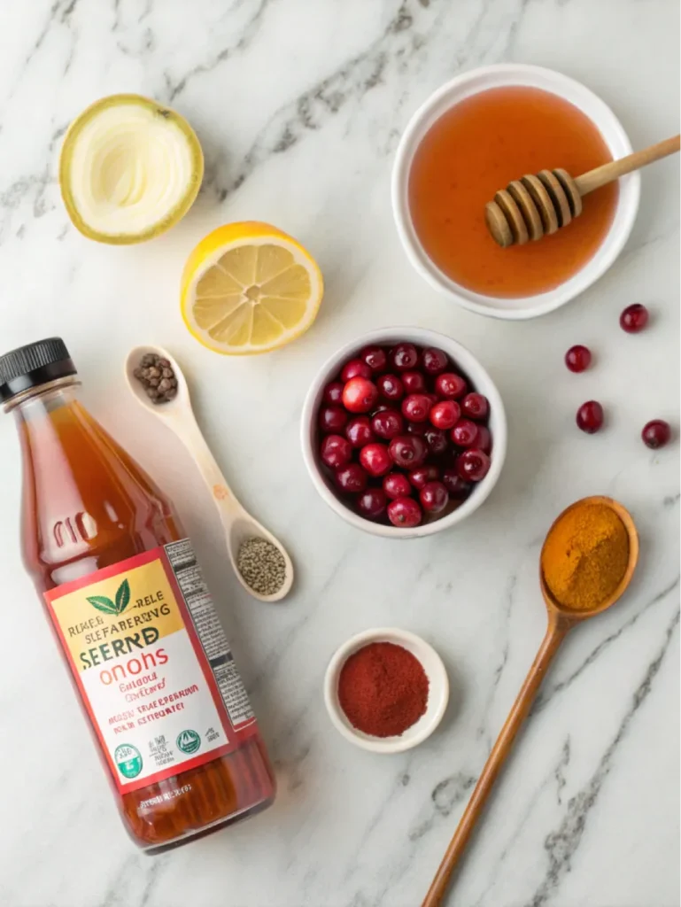 Ingredients for apple cider vinegar and cranberry juice detox