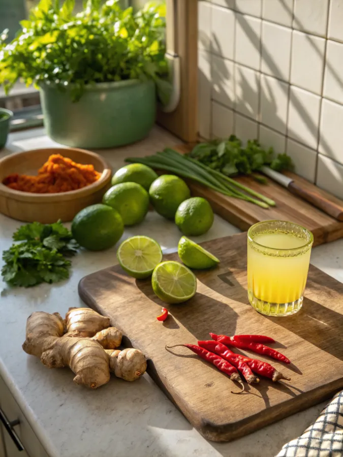Brazilian Mounjaro Recipe – Natural, Simple, and Powerful Brazilian Mounjaro recipe ingredients on a wooden table