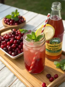 Served glass of apple cider vinegar and cranberry juice