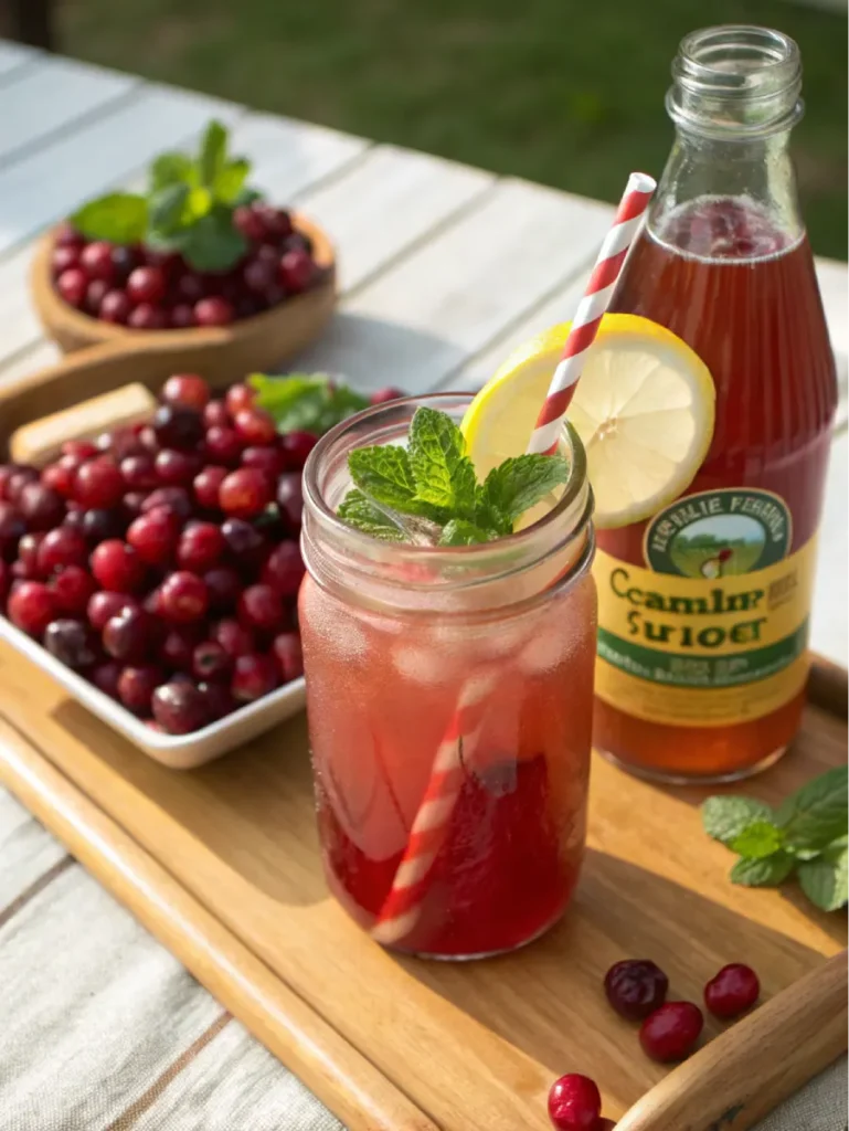 Served glass of apple cider vinegar and cranberry juice