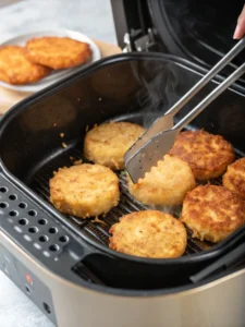 Flipping hash brown patties in air fryer