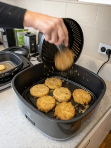 Flipping air fryer hash browns for even browning