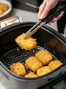 Flipping hash browns in air fryer mid-cook