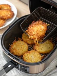 Crispy finished hash brown in air fryer basket