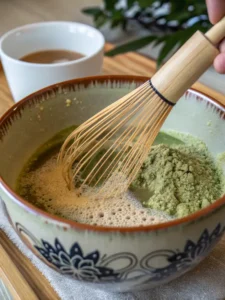 Whisking miso and matcha for Japanese Mounjaro recipe