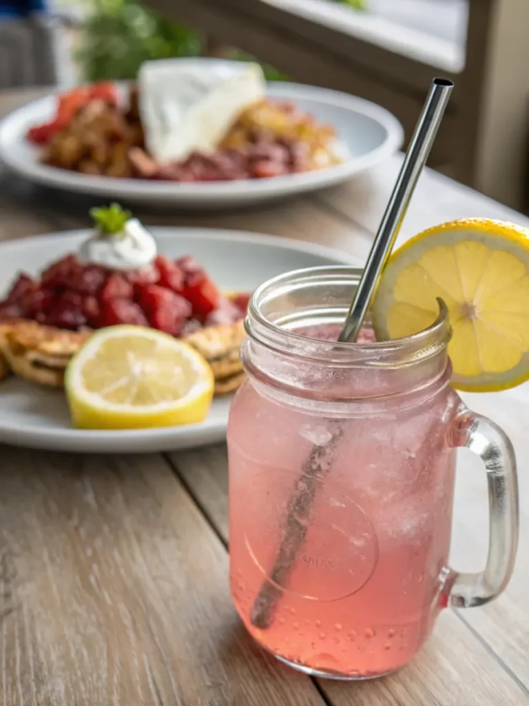 Served pink salt diet recipe drink with breakfast