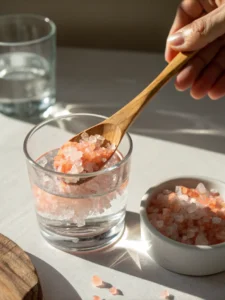 stirring Himalayan pink salt into water