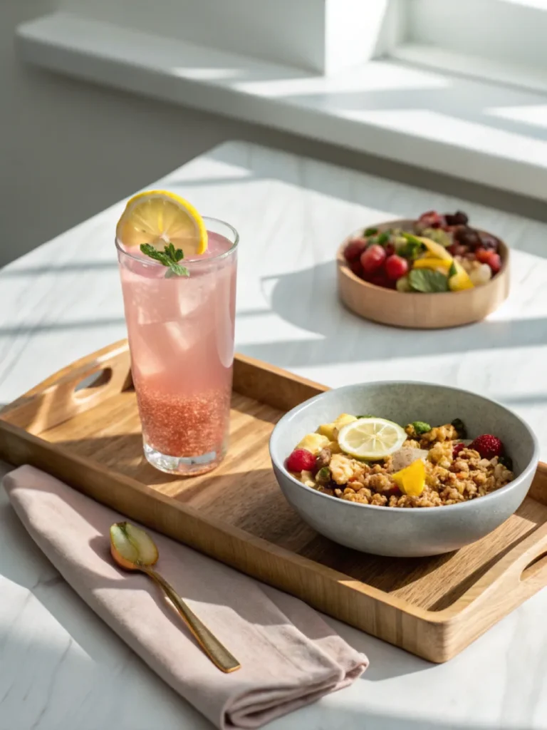 Served glass of the pink salt trick recipe for weight loss