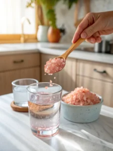 Adding pink salt to water for weight loss drink