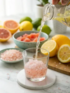 adding lemon juice into pink salt drink