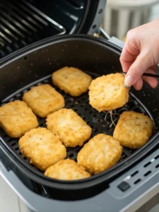 Placing Hash Browns in the Air Fryer