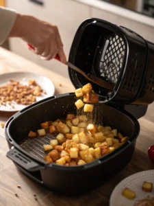 Flipping hash browns in air fryer for even crisp