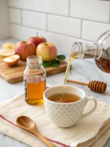 Stirring in apple cider vinegar and honey