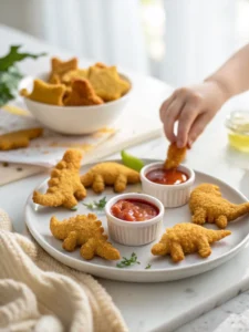 Crispy air fryer dino nuggets with dipping sauce