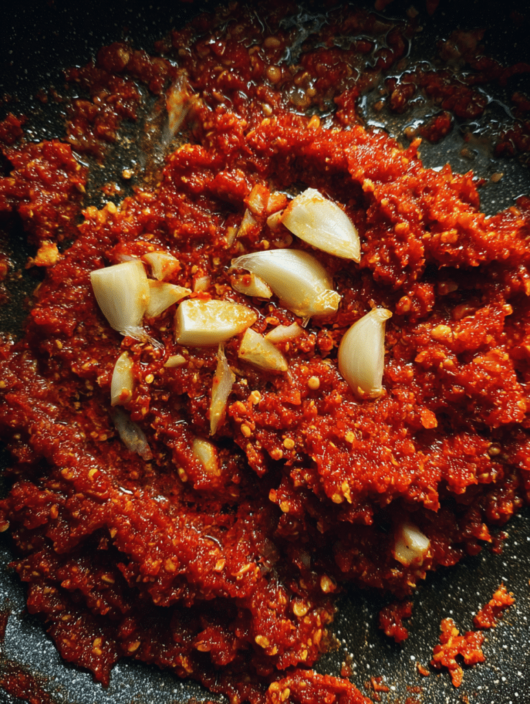Cooking curry paste for thai red curry recipe