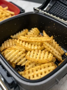Crispy waffle fries fresh from air fryer