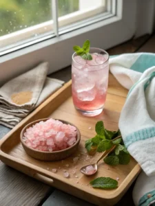 Japanese pink salt and ice drink served