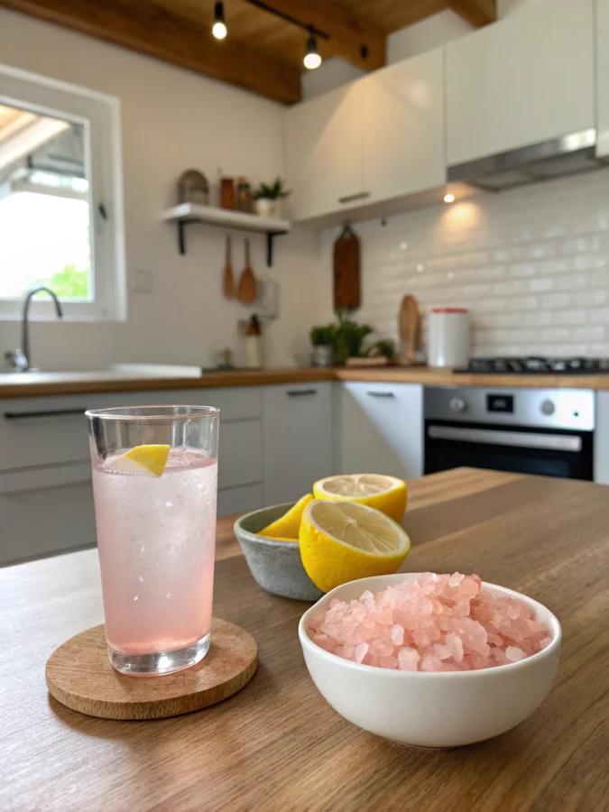 Japanese Pink Salt Weight Loss: Real Benefits and Simple How To Japanese pink salt weight loss drink in a sunny kitchen