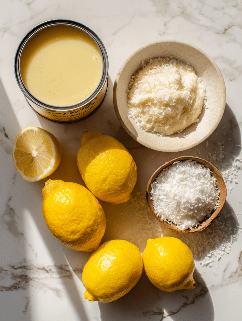Ingredients for lemon condensed milk fridge slice