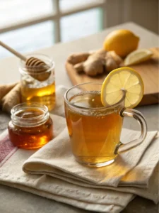 Natural Mounjaro Tea served warm with lemon