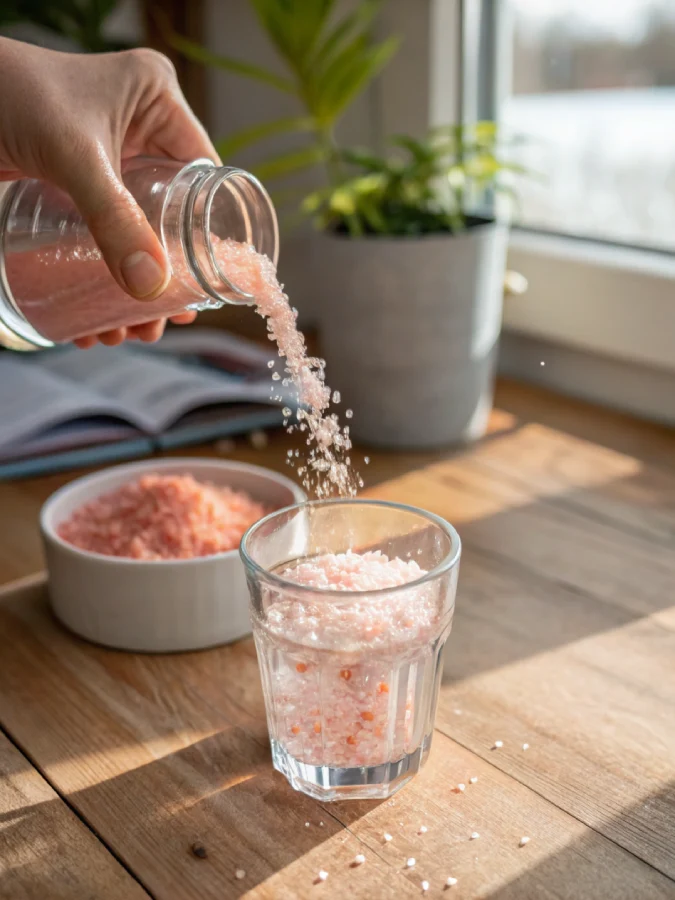 Mixing pink salt into water