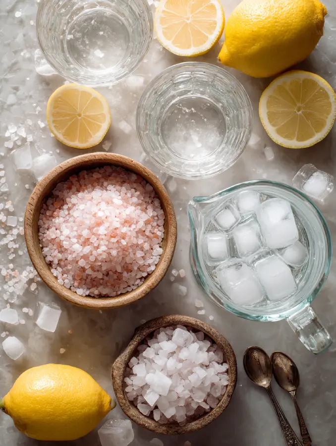 ingredients for salt and ice trick recipe with Himalayan salt