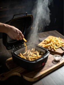 Shaking Alexia fries in air fryer halfway