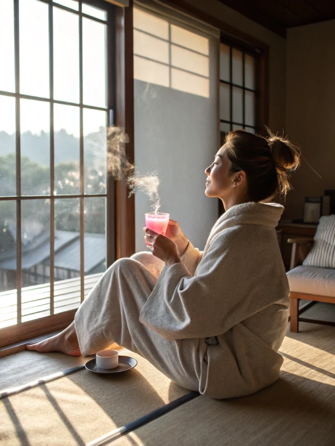 Homemade Mounjaro Recipe with Pink Salt Woman drinking homemade Mounjaro pink salt detox drink