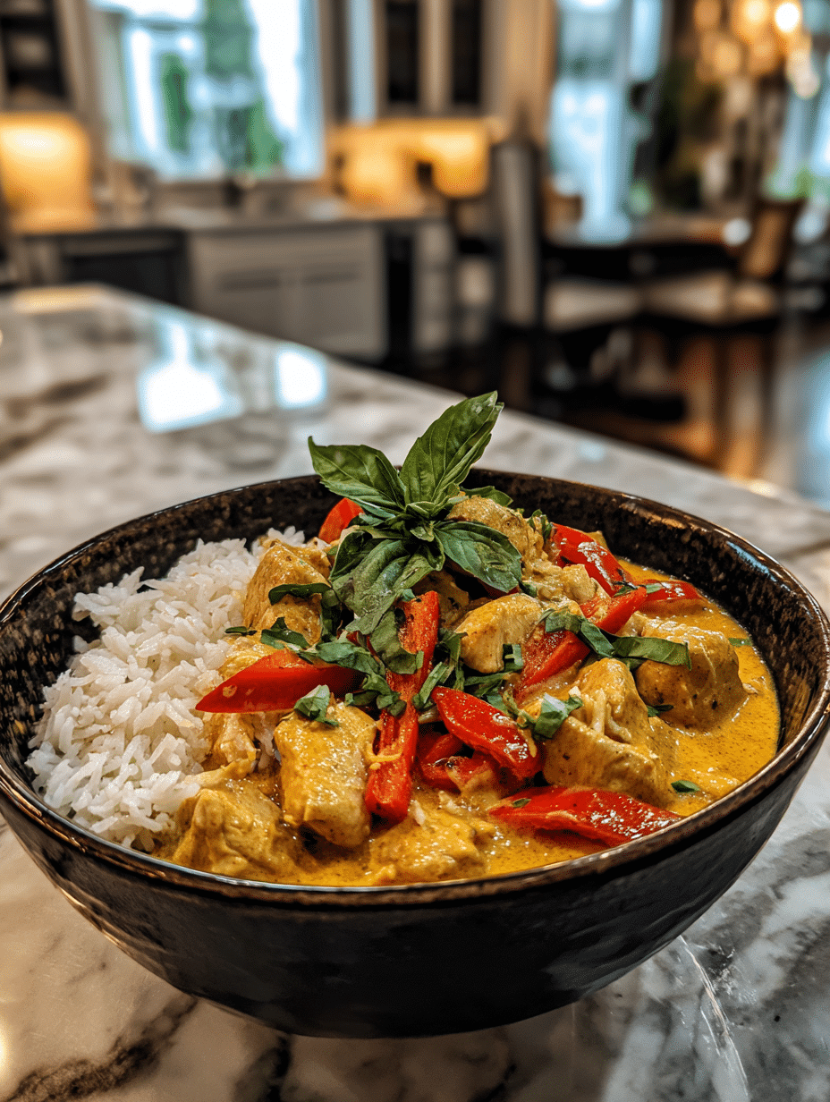 Thai red curry recipe served with jasmine rice