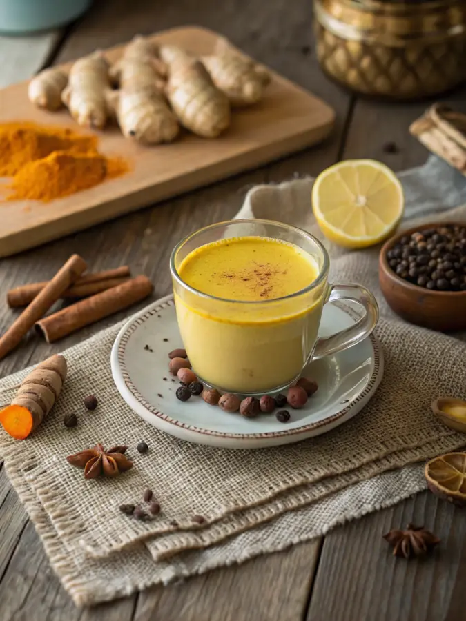 What is the turmeric hack? Cup of turmeric hack drink with turmeric, cinnamon, black pepper, ginger, lemon