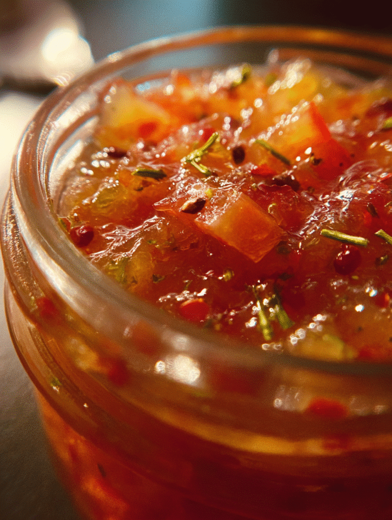 Apple Rhubarb Chutney That Tastes Like Home Spiced apple rhubarb chutney in glass jar