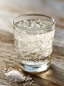Celtic salt trick glass of sparkling water with salt crystals