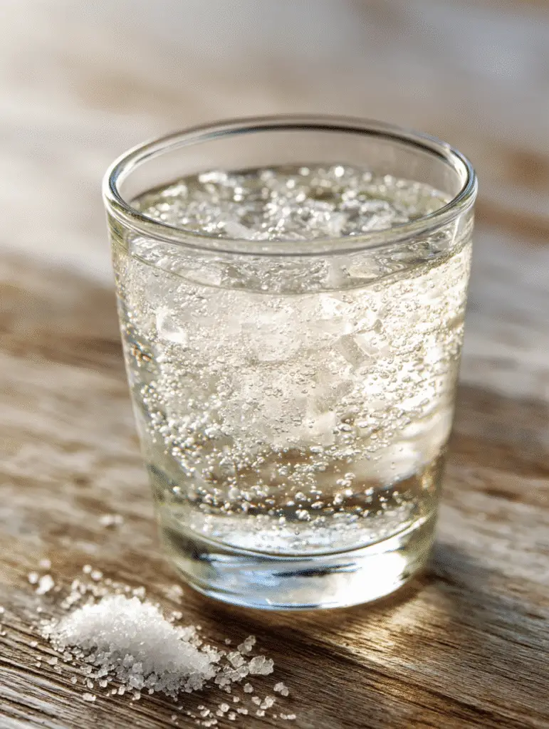 Celtic salt trick glass of sparkling water with salt crystals