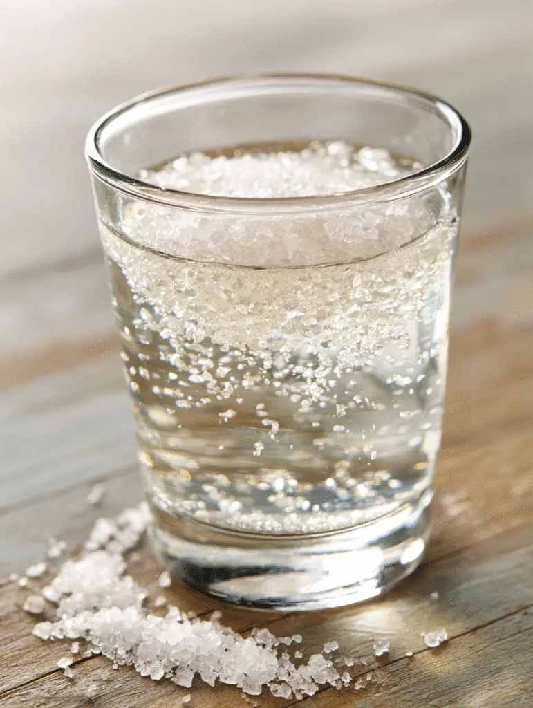 Celtic salt in glass of water for hydration hack