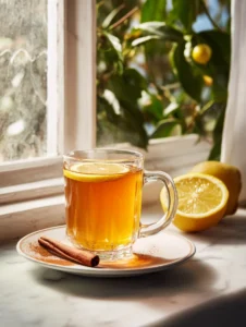 Glass mug of cinnamon and citrus detox tea
