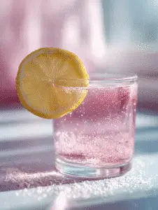 Oprah pink salt recipe with sparkling water and lemon slice