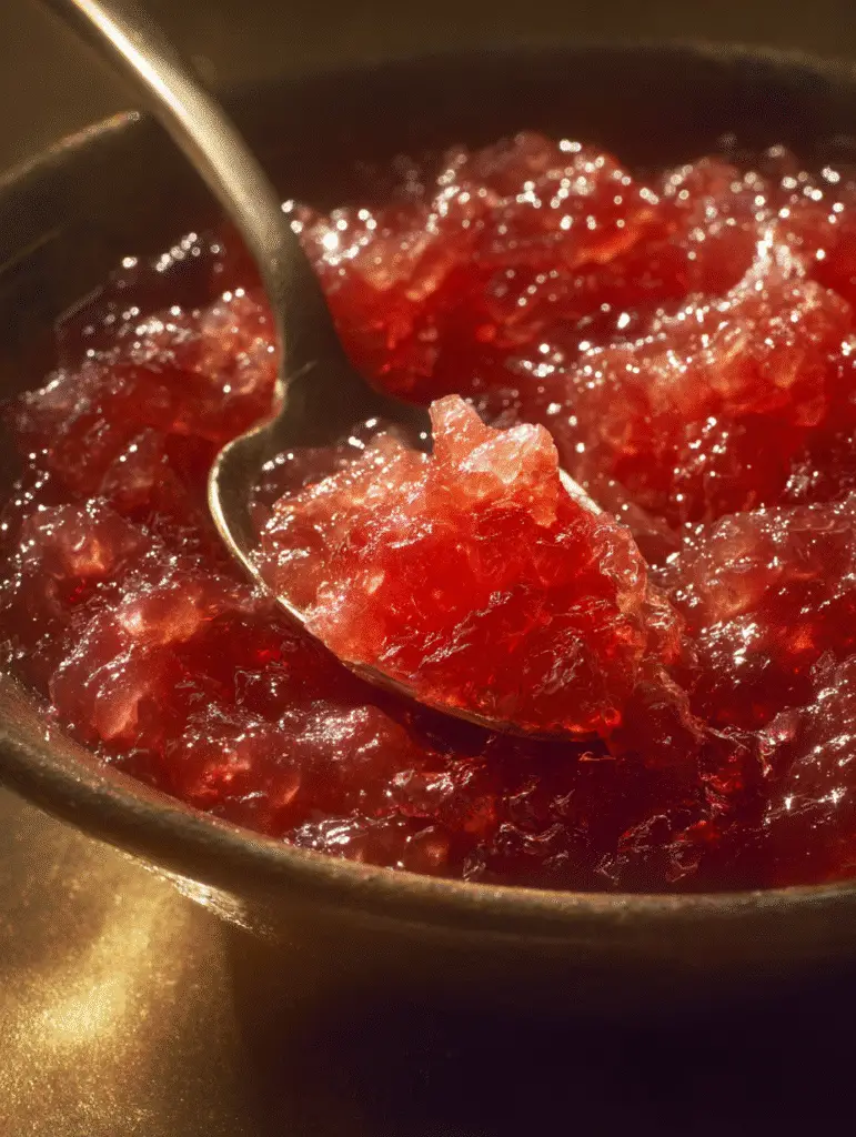 Rhubarb jam in rustic bowl with spoon
