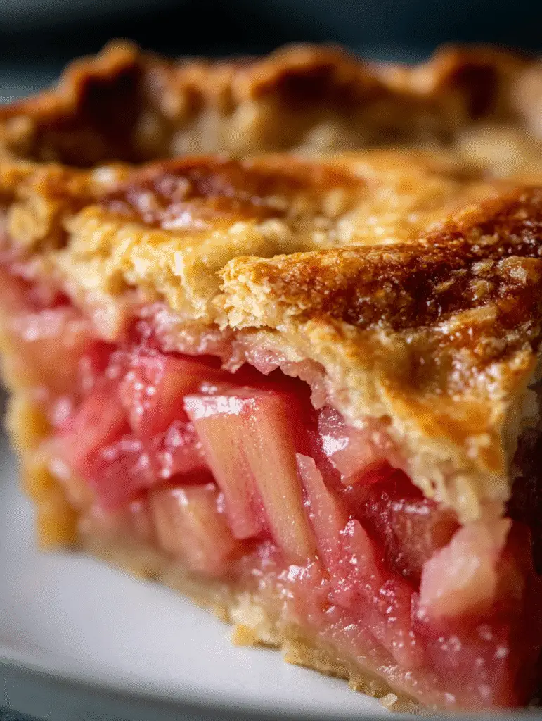 Rhubarb Pie Recipe That Tastes Like Grandma’s Kitchen Rhubarb pie slice with flaky crust and vibrant filling