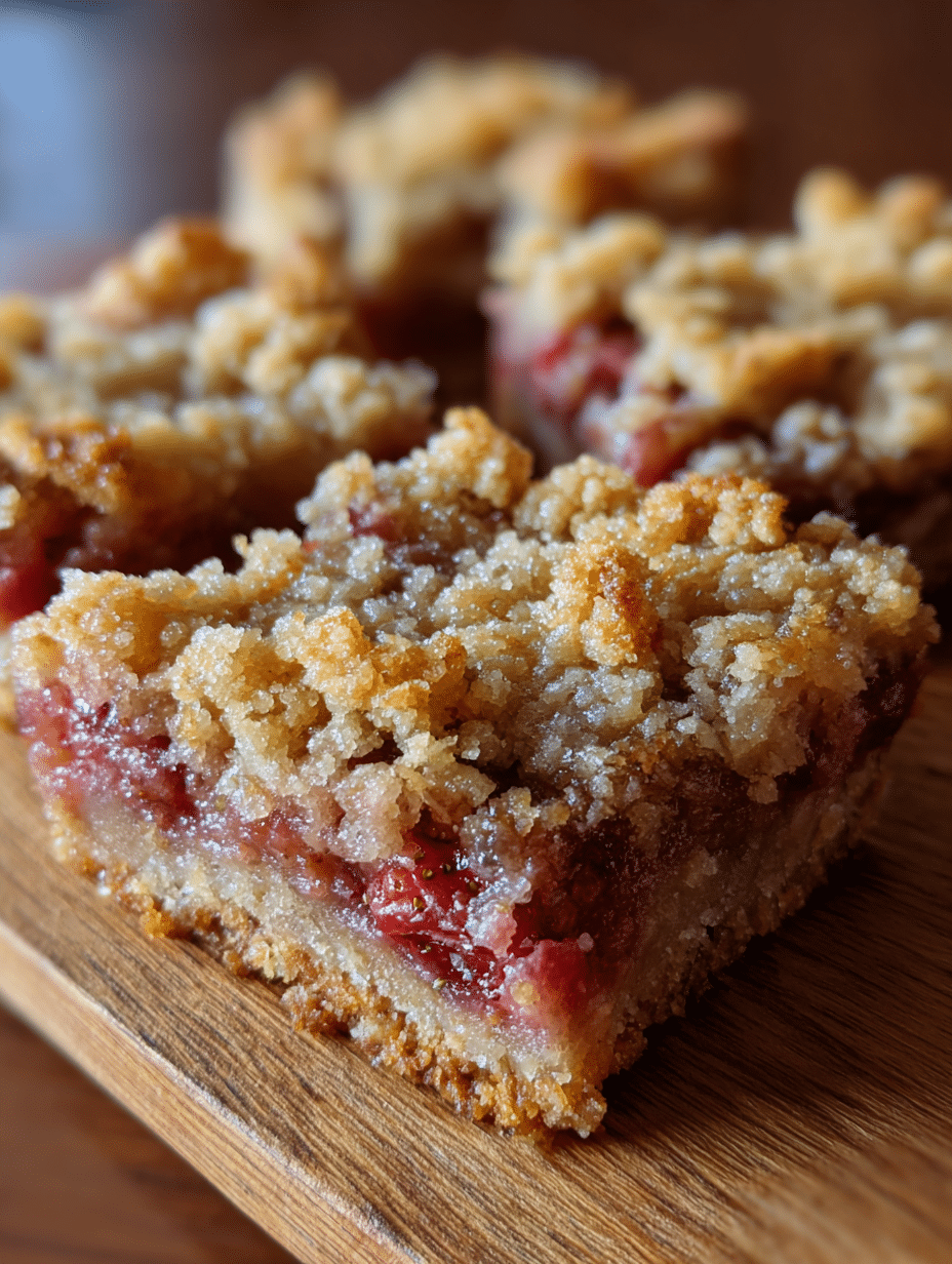 Strawberry rhubarb bars with buttery crust and crumb topping