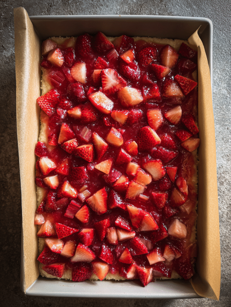 strawberry rhubarb bars with cream cheese