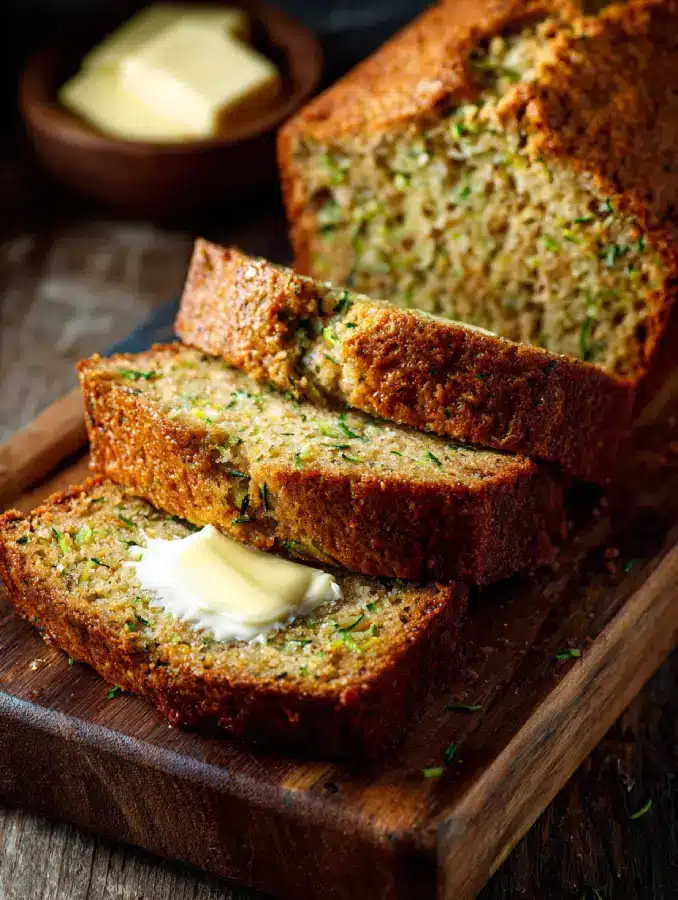 fresh zucchini bread sliced for serving