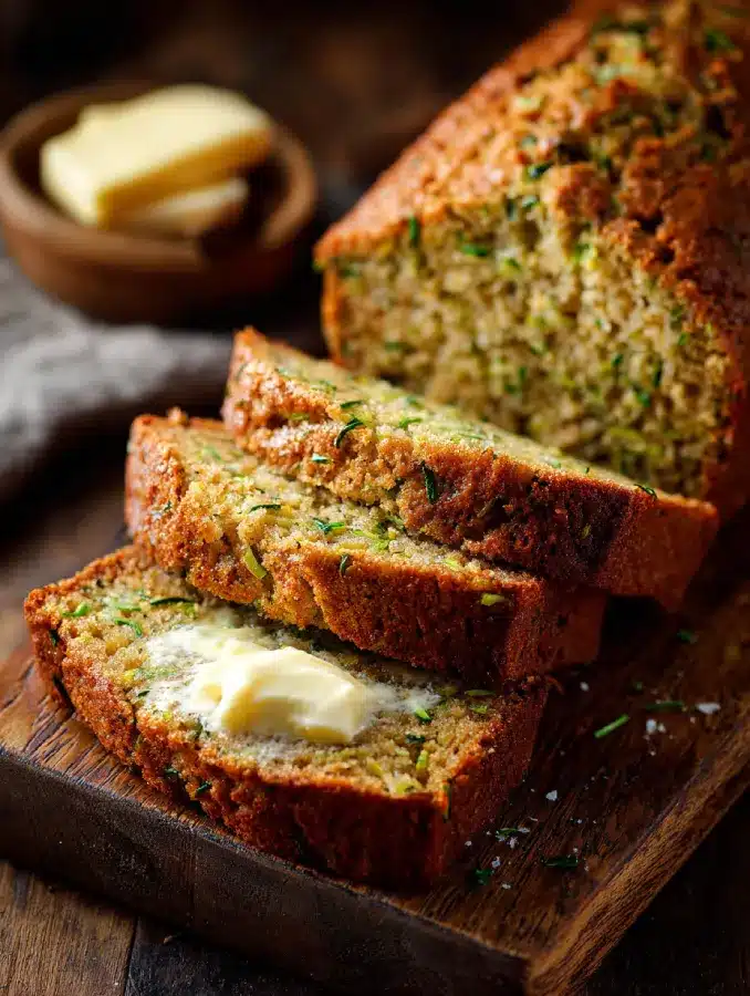 Healthy zucchini bread with brown crust and moist center