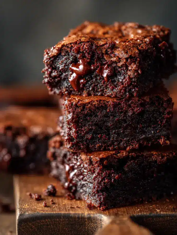 Close-up of moist zucchini brownie slice with chocolate chips