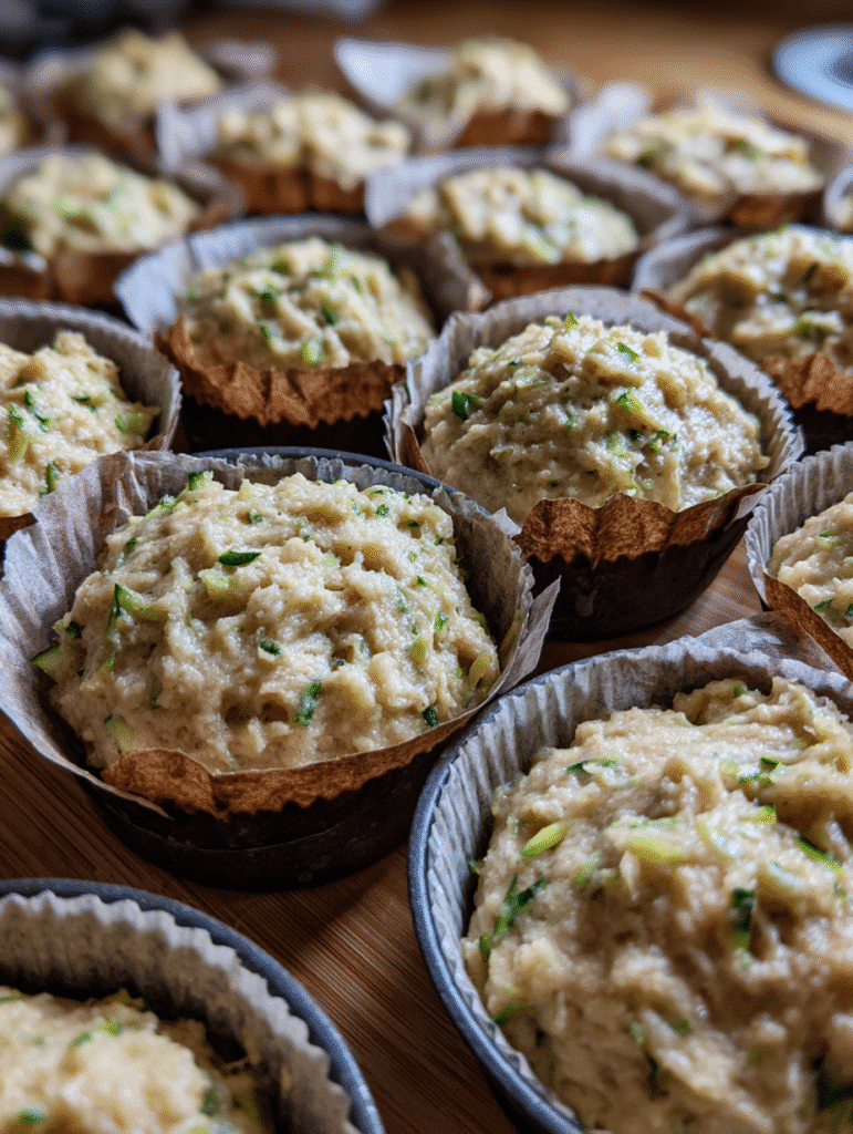 zucchini muffin dough in liners