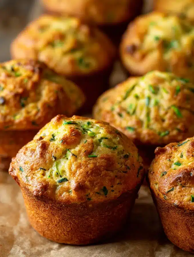 Close-up of moist zucchini muffins with golden tops