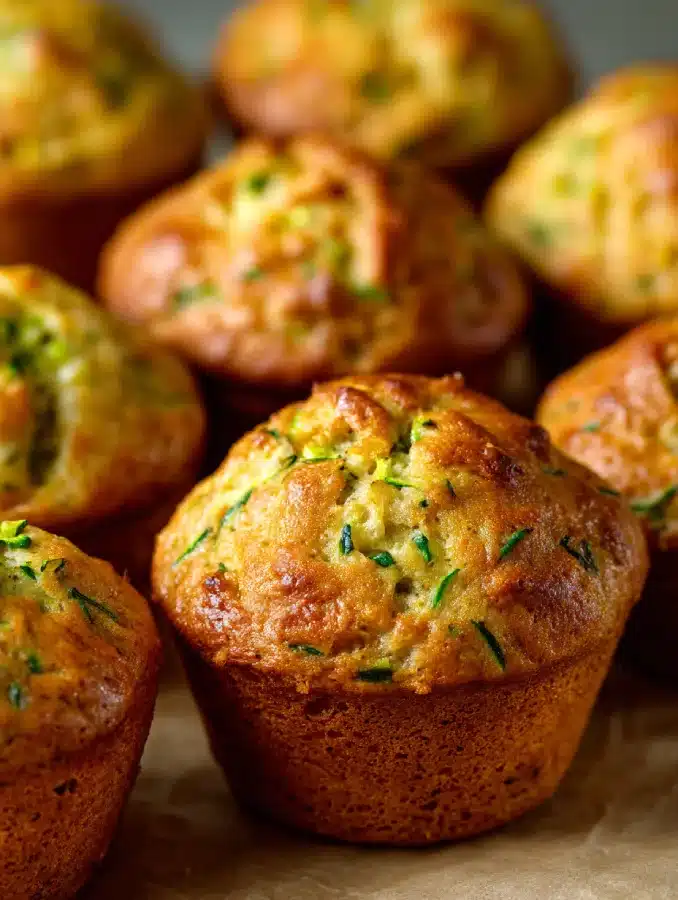 Freshly baked zucchini muffins on cooling rack