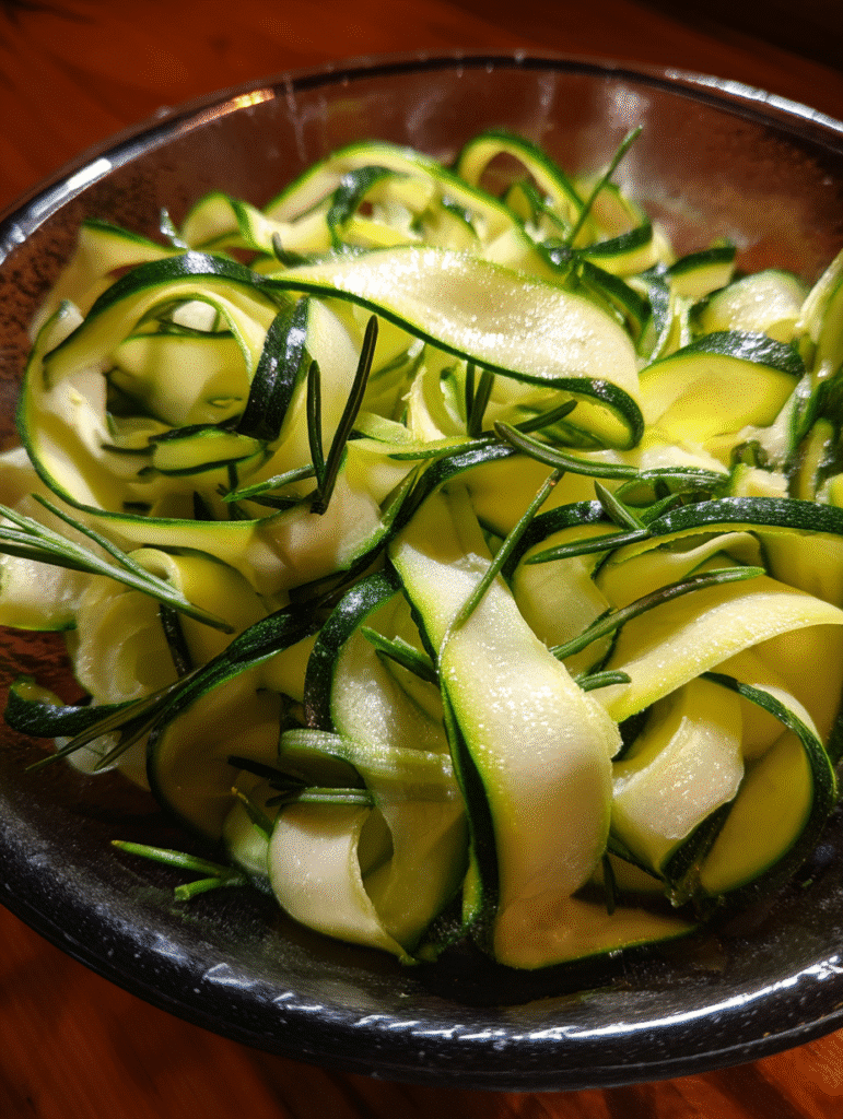 Sliced zucchini into paper-thin ribbons