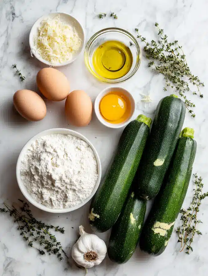 zucchini recipe ingredients flat lay