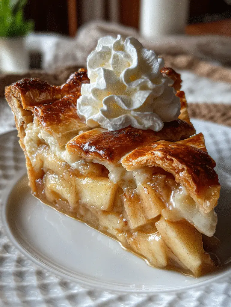 Apple Pie Recipe from Scratch: Classic, Easy & Always Perfect Golden apple pie slice filled with spiced apples and topped with whipped cream.