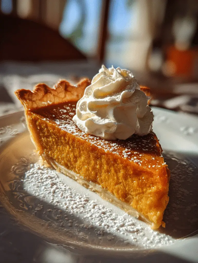 Classic pumpkin pie dessert with flaky crust and creamy filling.